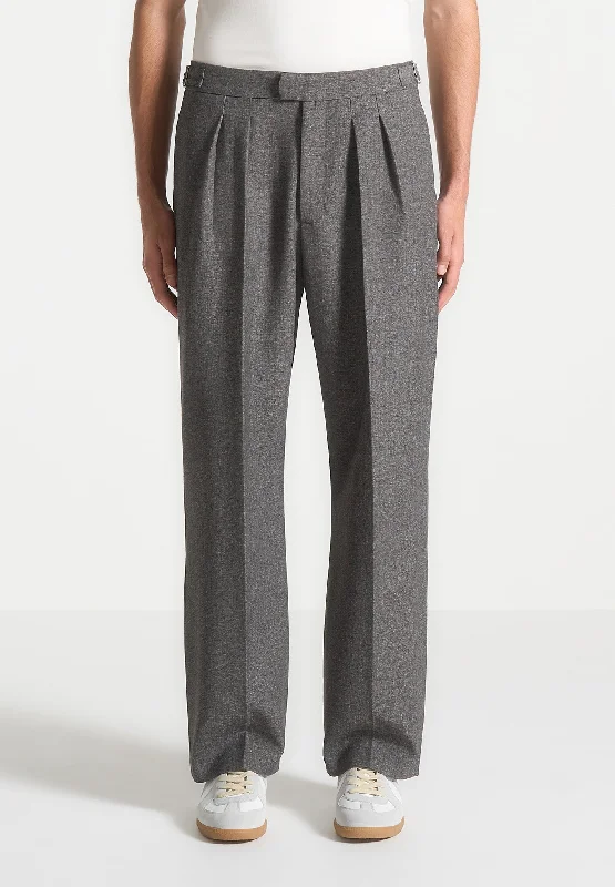 Relaxed Fit Textured Tailored Trousers - Grey Trousers Palazzo Wide Leg