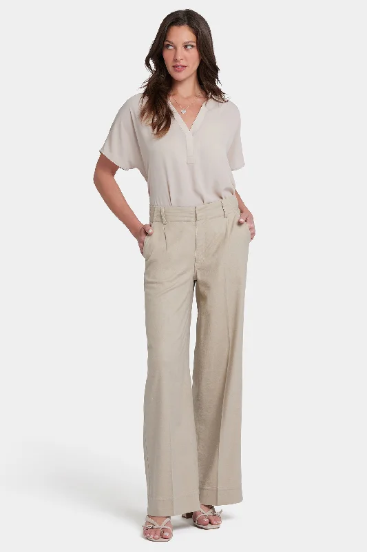 Mona Wide Leg Trouser Pants - Feather Trousers Wedding White