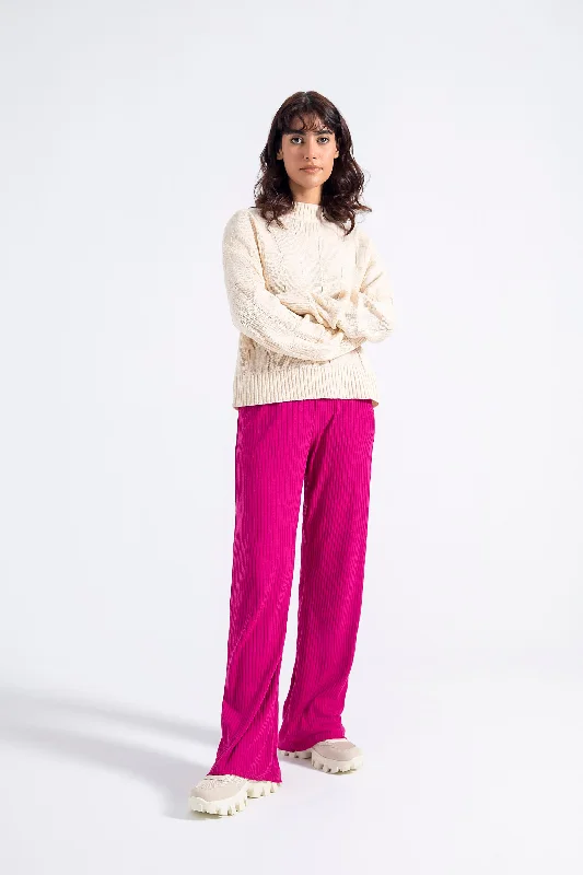 Flared Fit Ribbed Trousers with Side Pockets Trousers Low Rise Relaxed