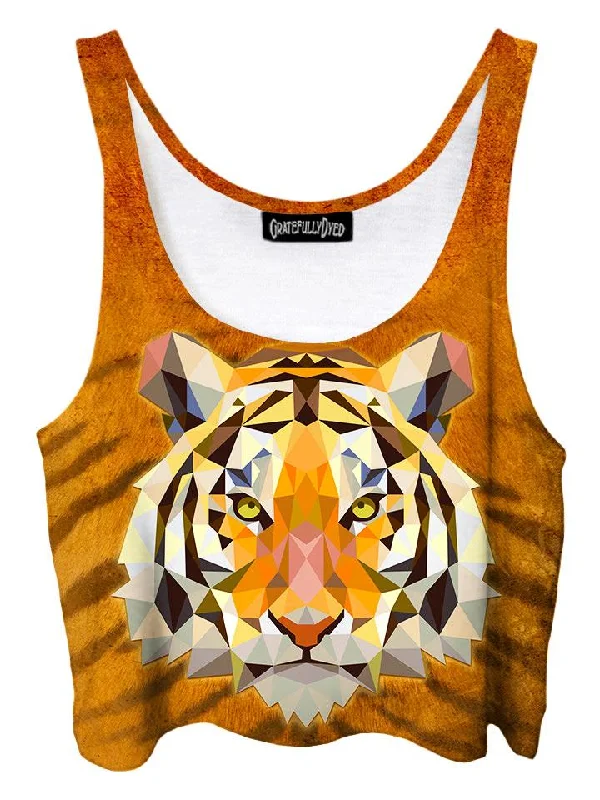 Stripes Geometric Tiger Crop Top Notch Collar Peter Pan Collar Cowl Neck