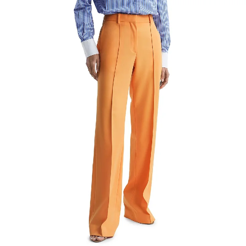 Reiss Womens Emmy Wide Leg Pintuck Wool Trouser Pants Trousers Leather Faux
