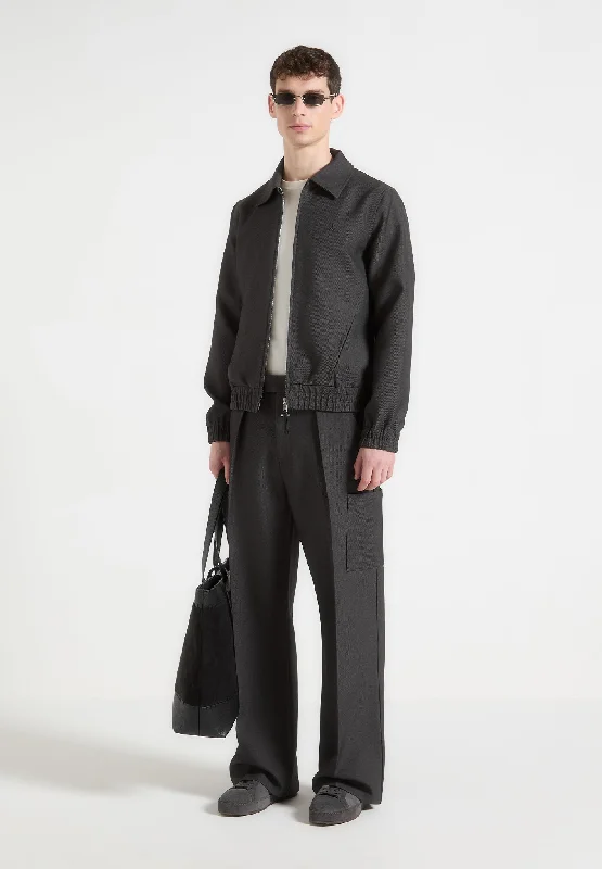 Relaxed Fit Pleated Pocket Trousers - Grey Trousers Harem Relaxed Fit