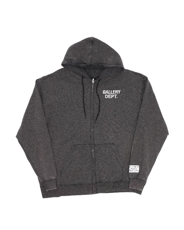 Logo Print Zip Up Hoodie Hoodie with Zipper Placket Modern Functional
