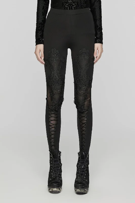 Dark Incantations Embroidered Lace-Up Leggings Fashionable Printed Legging Pants