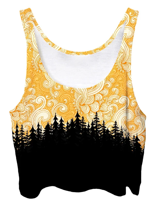 Yellow Cloud Swirl Forest Crop Top Jersey Fabric Tulle Fabric Batik Fabric