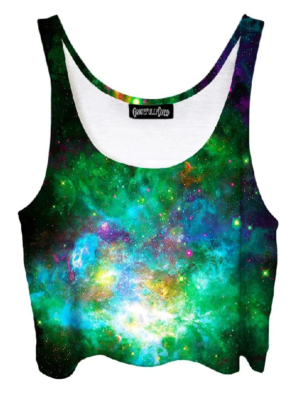Confetti Cloud Neon Green Galaxy Crop Top Solid Print Embellished
