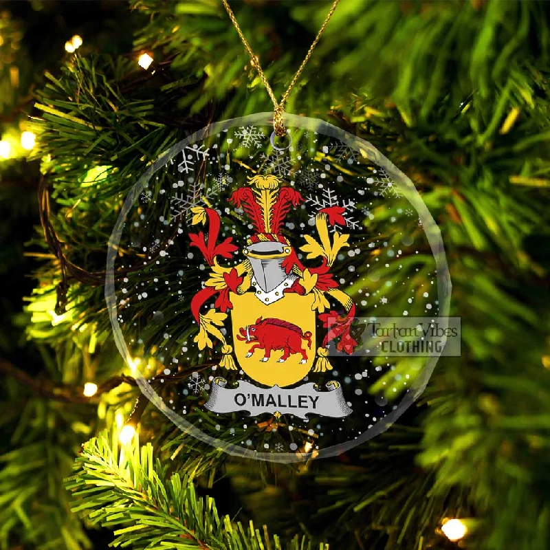 O'Malley Irish Clan Christmas Glass Ornament with Coat of Arms Chenille Brocade Lace