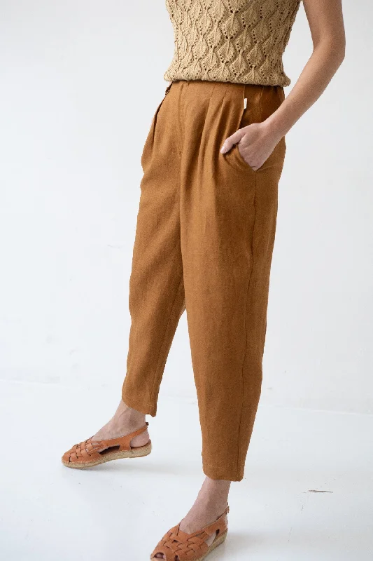 Bijoux Terracotta Linen Pleated Trousers Trousers Low Rise Relaxed