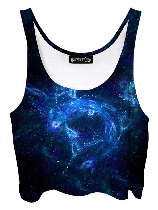 Spirit Blue Galaxy Crop Top Hooded Caped Shawl Collar
