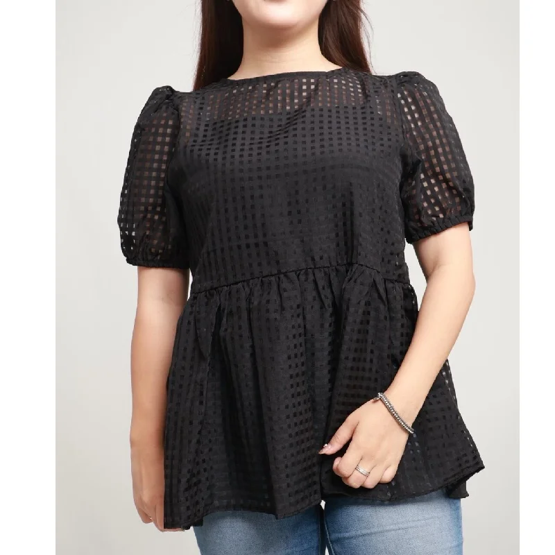 Puff Sleeve Sheer Pullover Shirred Sleeve Feminine