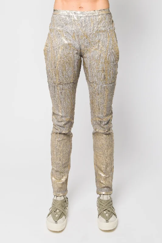 Rick Owens Denim Leggings in Gold SS25 Stylish Stretch Print Leggings