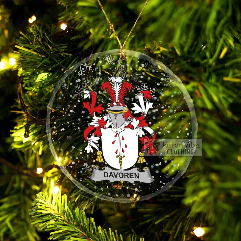 Davoren Irish Clan Christmas Glass Ornament with Coat of Arms Appliqued Beaded Sequined