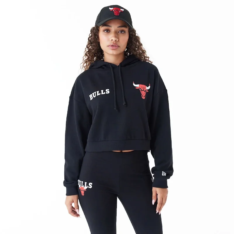 Chicago Bulls Womens NBA Team Logo Black Crop Pullover Hoodie Halter Neck Top