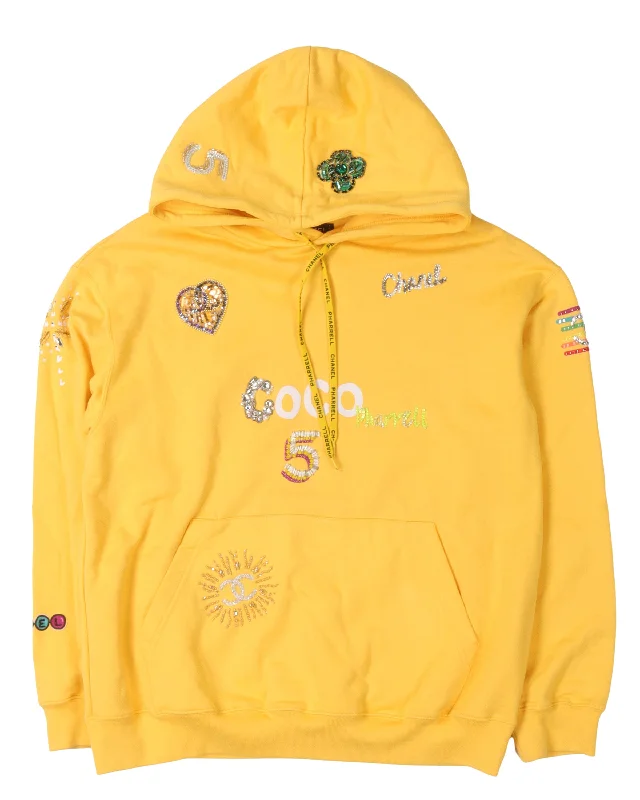 Pharrell Embroidered Logo Hoodie Hoodie with Ribbed Neckline Snug Warm