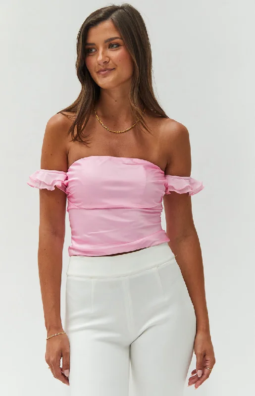 Silvia Pink Satin Crop Top Satin Fabric Silk Fabric Chiffon Fabric