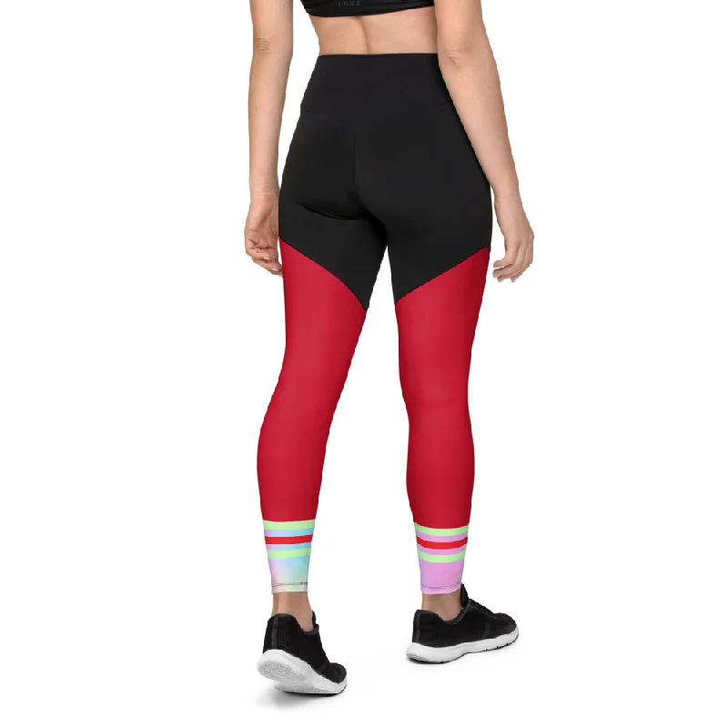 'Lady Savage' Leggings - Red x Cotton Candy Stylish Stretch-Waist Leggings