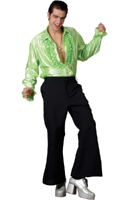 Men's Black 1970s Disco Hippy Flares Costume Trousers Trousers Yoga Stretchy