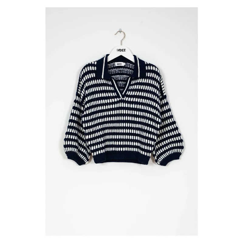 Indee Navy Bicolor Polo Pullover Long Sleeve Pullover