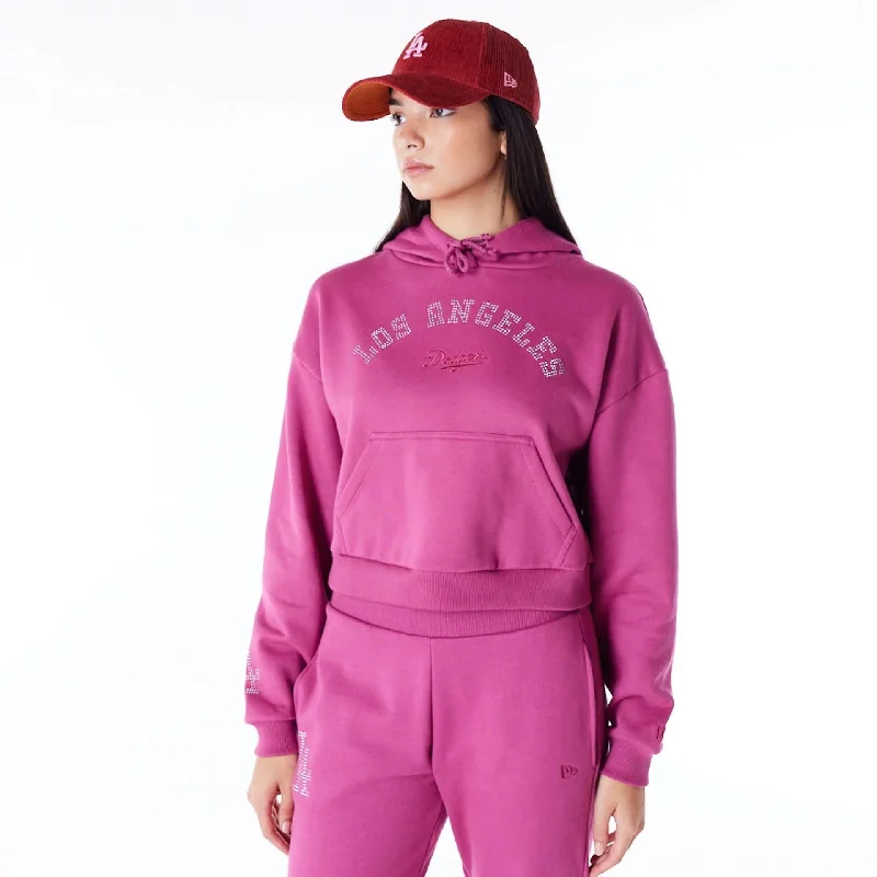 LA Dodgers Womens MLB Diamante Purple Pullover Hoodie One Shoulder Top