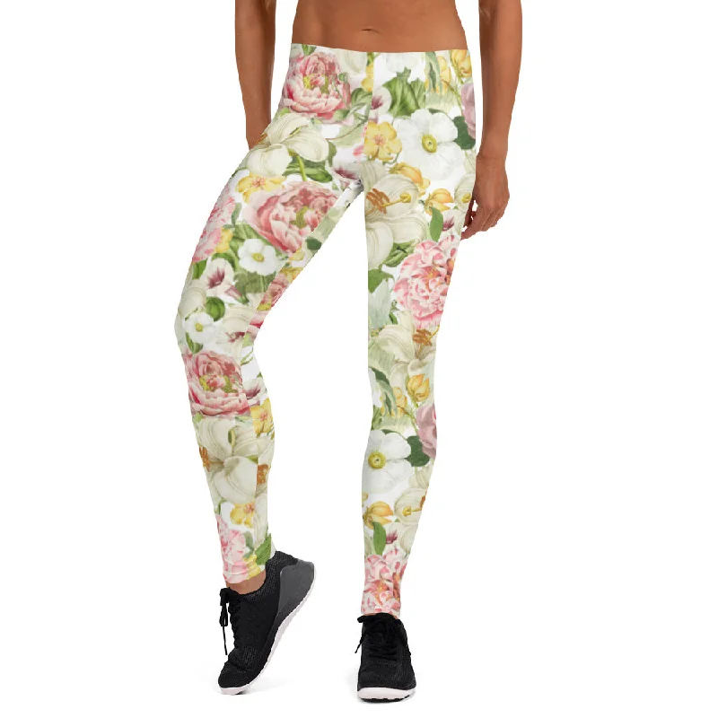 Tuinoogst Floral Pattern Full-Length Leggings Comfortable Sports Performance Tights