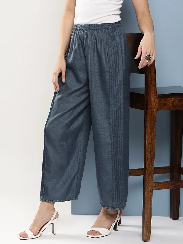 Grey Loose Fit Gathered Trousers Trousers Lace Delicate