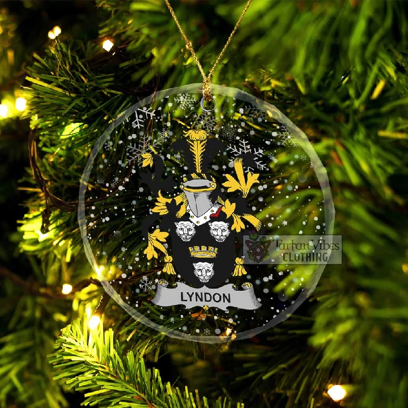 Lyndon Irish Clan Christmas Glass Ornament with Coat of Arms Down Puffer Quilted
