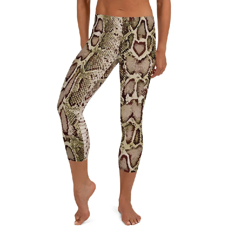 Snake Skin Capri Leggings Comfortable Fleece-Lined Leggings