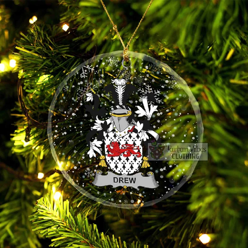 Drew Irish Clan Christmas Glass Ornament with Coat of Arms Vent Hem Cuff