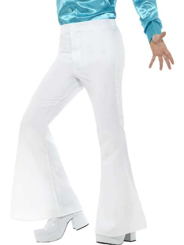 Men's White Flared Trousers 60s 70s Fancy Dress Hippy Flares Disco Costume Trousers Chinos Classic Men's White Flared Trousers 60s 70s Fancy Dress Hippy Flares Disco Costume Trousers Chinos Classic