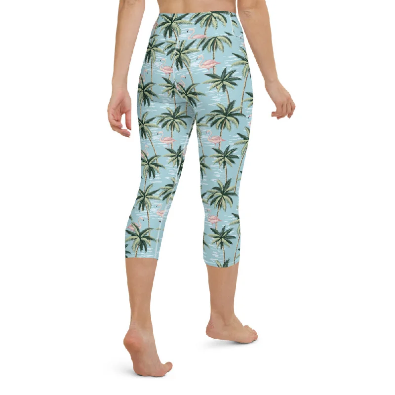 Funky Flamingo Yoga Capri Leggings Elegant Casual Fit Leggings