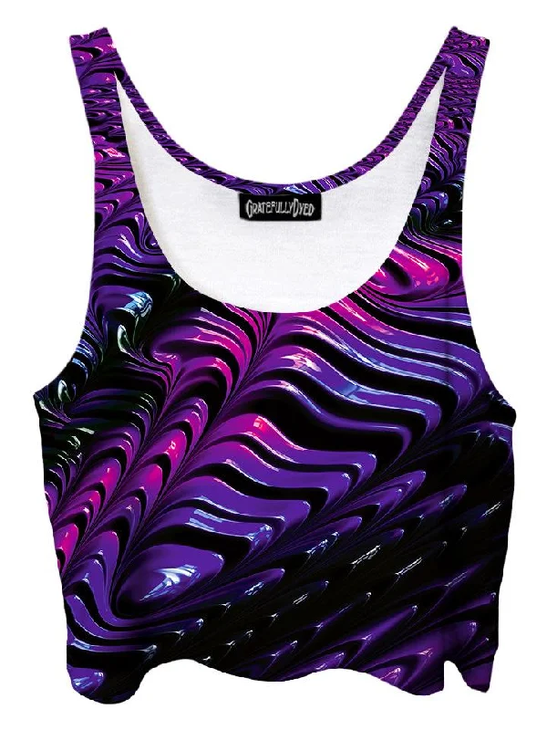 Wavvy Purple Paint Fractal Crop Top Zippered Buttoned Snapped