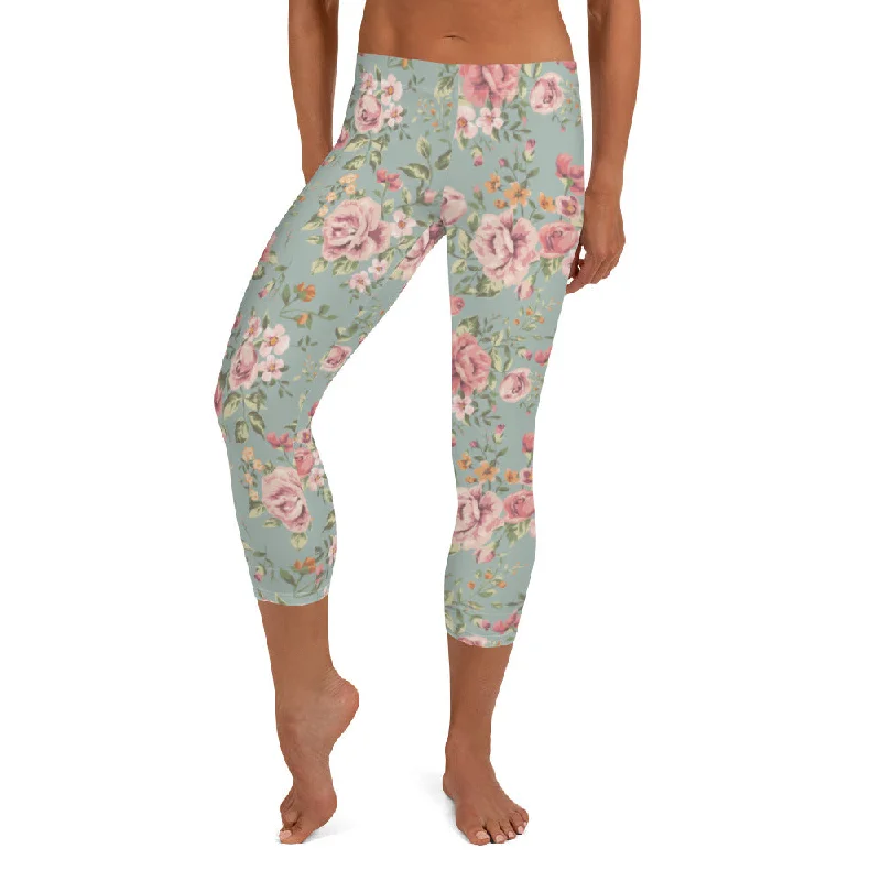 Floral Spectral Capri Leggings Stylish Sweatproof Leggings