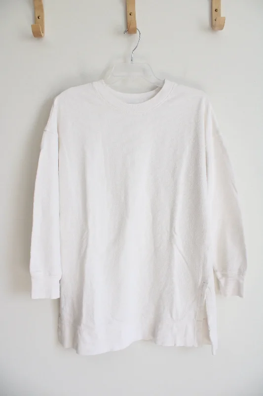 Old Navy White Long Pullover Sweatshirt | XS Tall One Shoulder Top