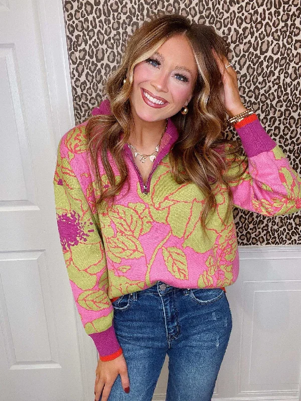 Pink/Green Floral Pullover Oversized Cozy Pullover