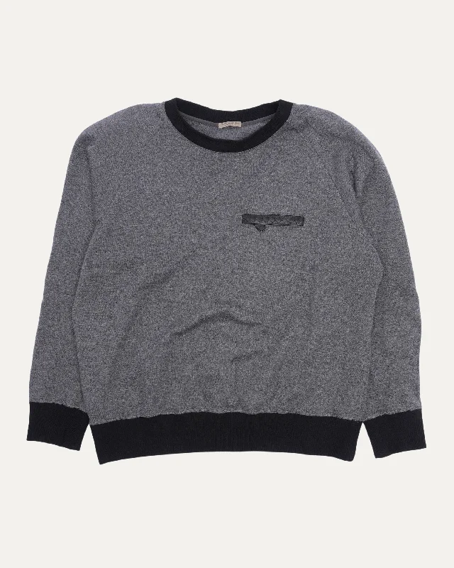 Leather Contrast Pocket Crewneck Sweatshirt Hoodie with Print Artistic Unique