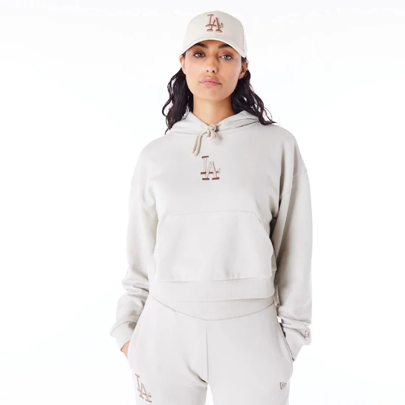 LA Dodgers MLB Lifestyle Stone Womens Crop Pullover Hoodie Long Bell Sleeve