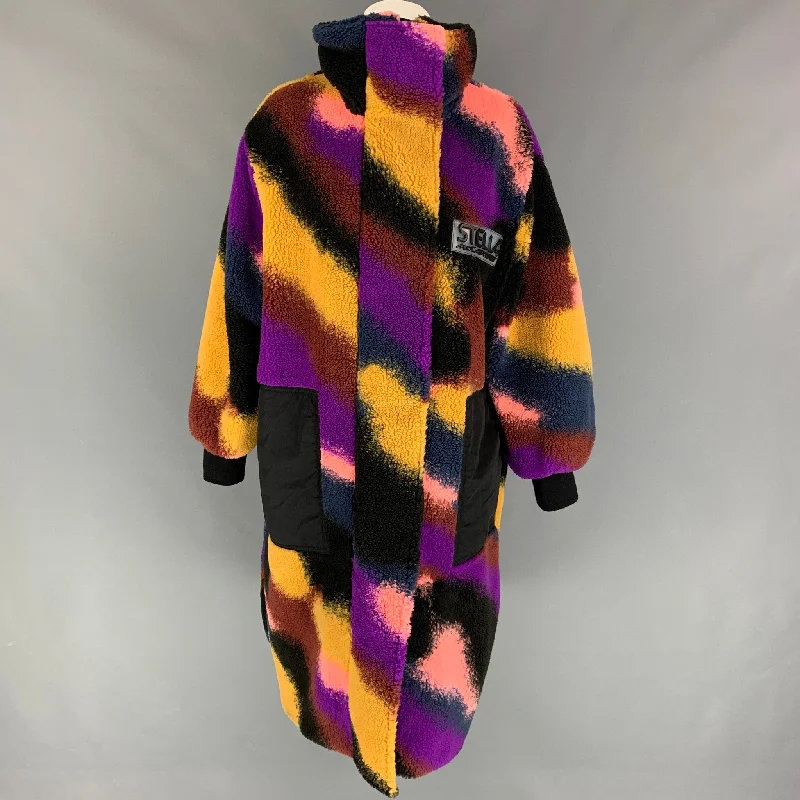 STELLA McCARTNEY Size 4 Multi-Color Teddy Jacquard Marley Oversize Coat Off-the-Shoulder Jacket Double-Breasted Coat Single-Breasted Coat