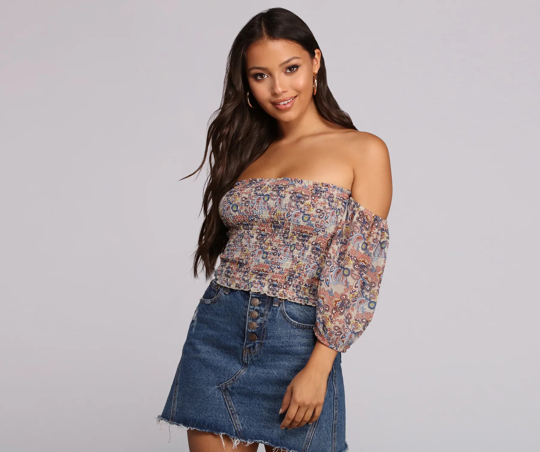 Pretty In Paisley Crop Top Lace Blend Ribbed Blend Corduroy Blend