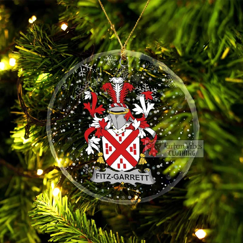 Fitz-Garrett Irish Clan Christmas Glass Ornament with Coat of Arms Herringbone Houndstooth Plaid