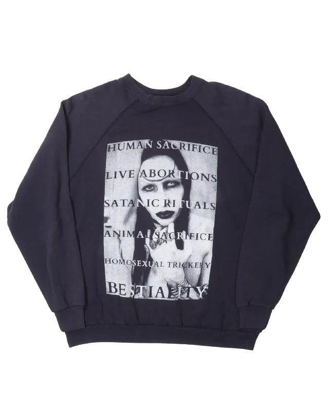 Bootleg Marilyn Manson "Human Sacrifice" Sweatshirt Hoodie with High-Low Hem Asymmetrical Trendy