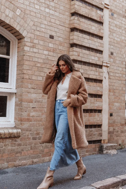 Beatrice Faux Fur Coat - Camel Coat Overcoat Trench Coat