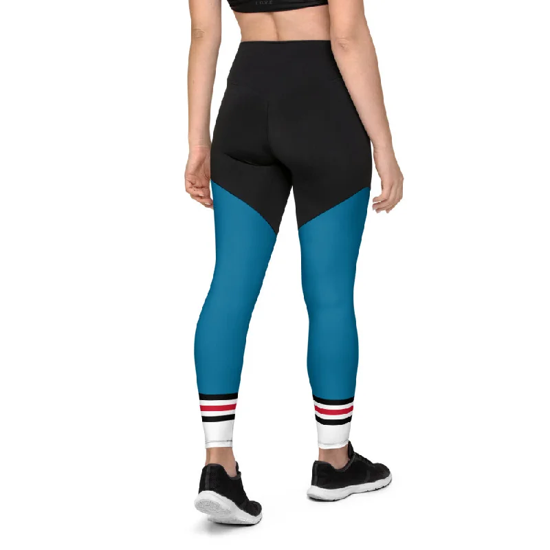 'Lady Savage' Leggings Cerulean x Red Fashionable Tummy Control Leggings