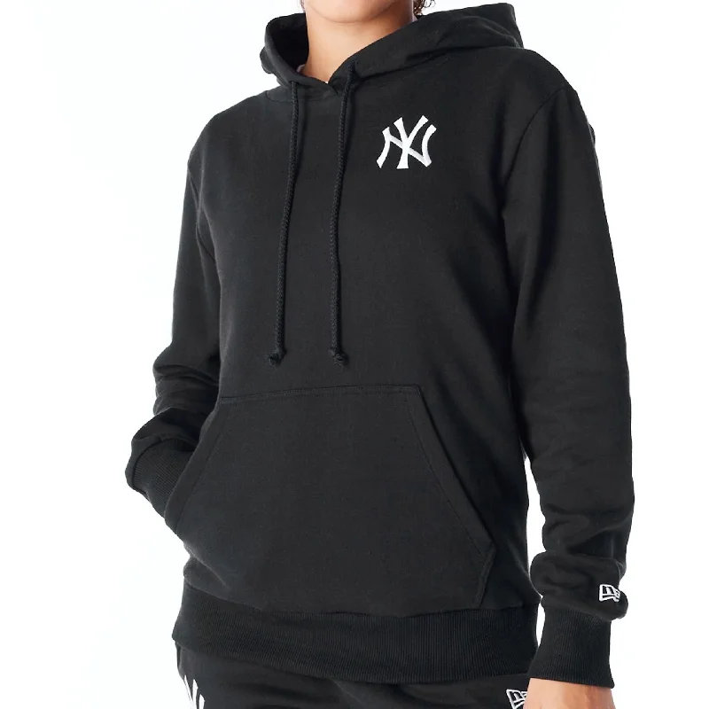 New York Yankees Womens MLB League Essential Black Pullover Hoodie Faux Fur Trim