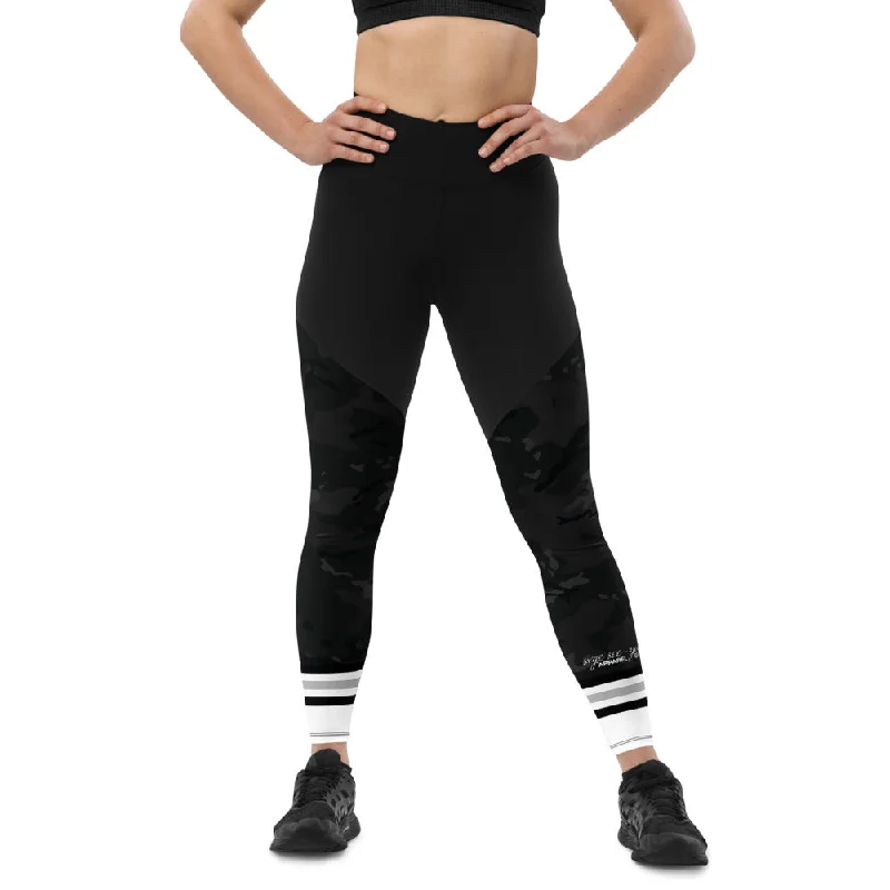 'Lady Savage' Leggings - Midnight Camo x Sliver Elegant Black Leggings