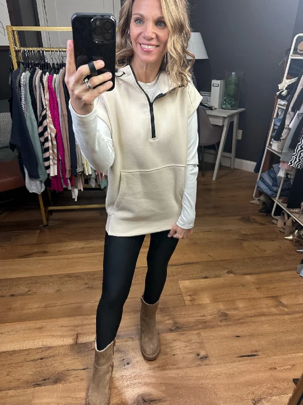 In The Moment Zipper Detail Sleeveless Pullover - Natural Tight Sleeve Top