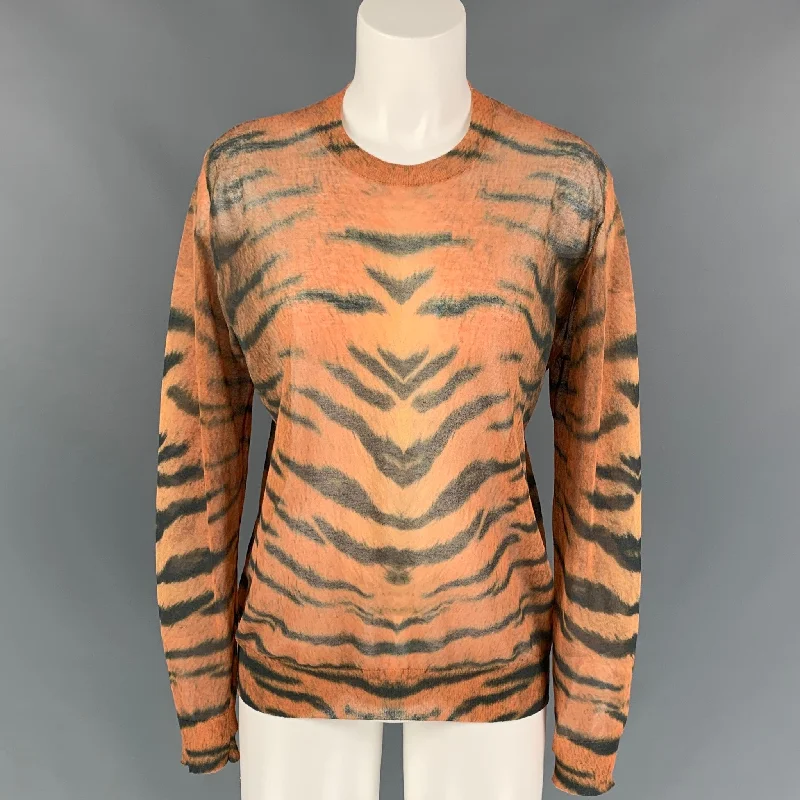DRIES VAN NOTEN x CHRISTIAN LACROIX SS 20 Size S Orange & Black Animal Print Cotton / Polyamide Pullover Sabrina Neck Pullover DRIES VAN NOTEN x CHRISTIAN LACROIX SS 20 Size S Orange & Black Animal Print Cotton / Polyamide Pullover Sabrina Neck Pullover