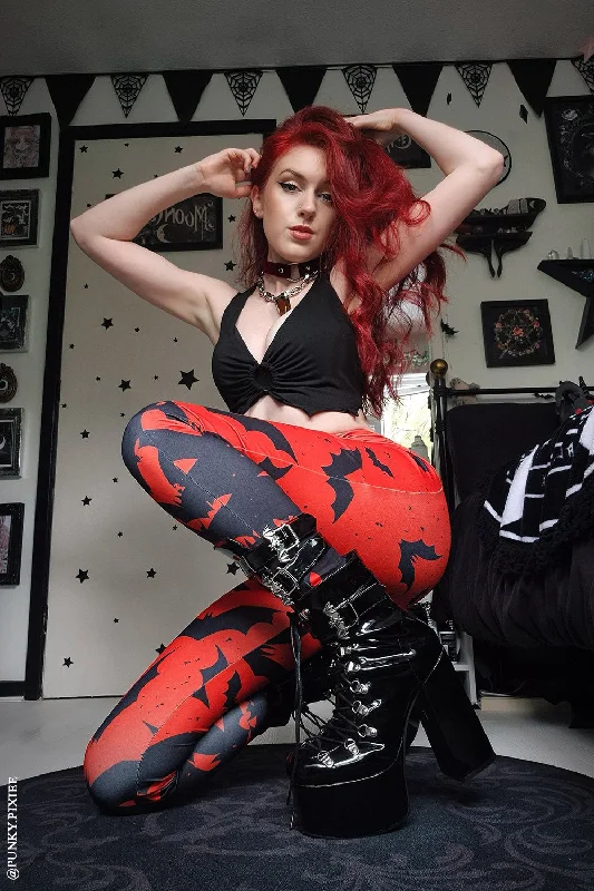Blood Bat Pocket Leggings Comfortable Lounge Leggings