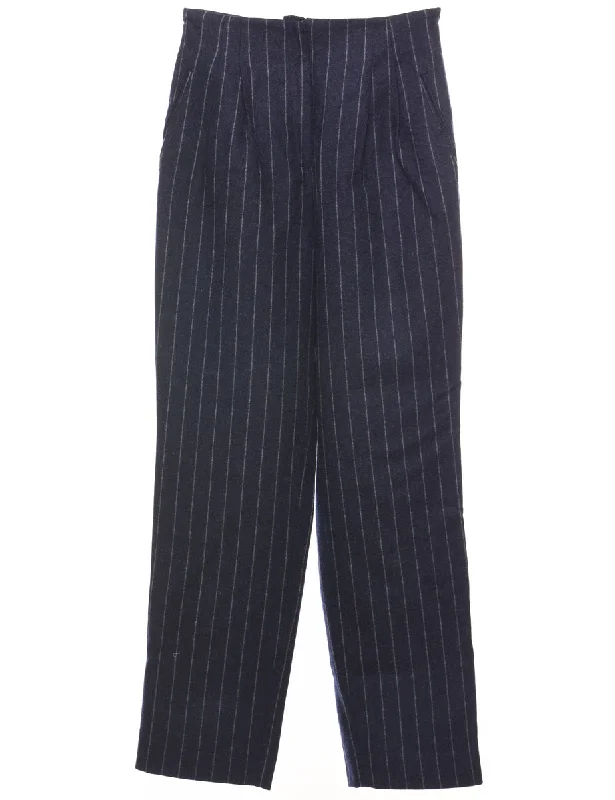 Striped Navy & White Casual Trousers - W28 L31 Trousers Striped Patterned