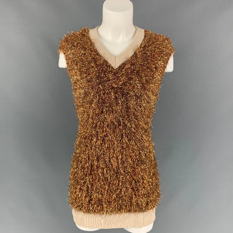 PACO RABANNE Size S Gold Polypropylene Blend Metallic Pullover Square Neck Pullover