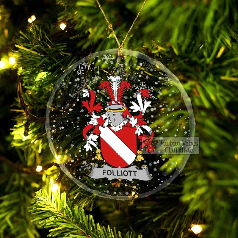 Folliott Irish Clan Christmas Glass Ornament with Coat of Arms Houndstooth Coat Plaid Coat Tartan Coat